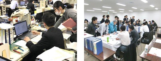 設計業務に関する事務作業および会議の様子